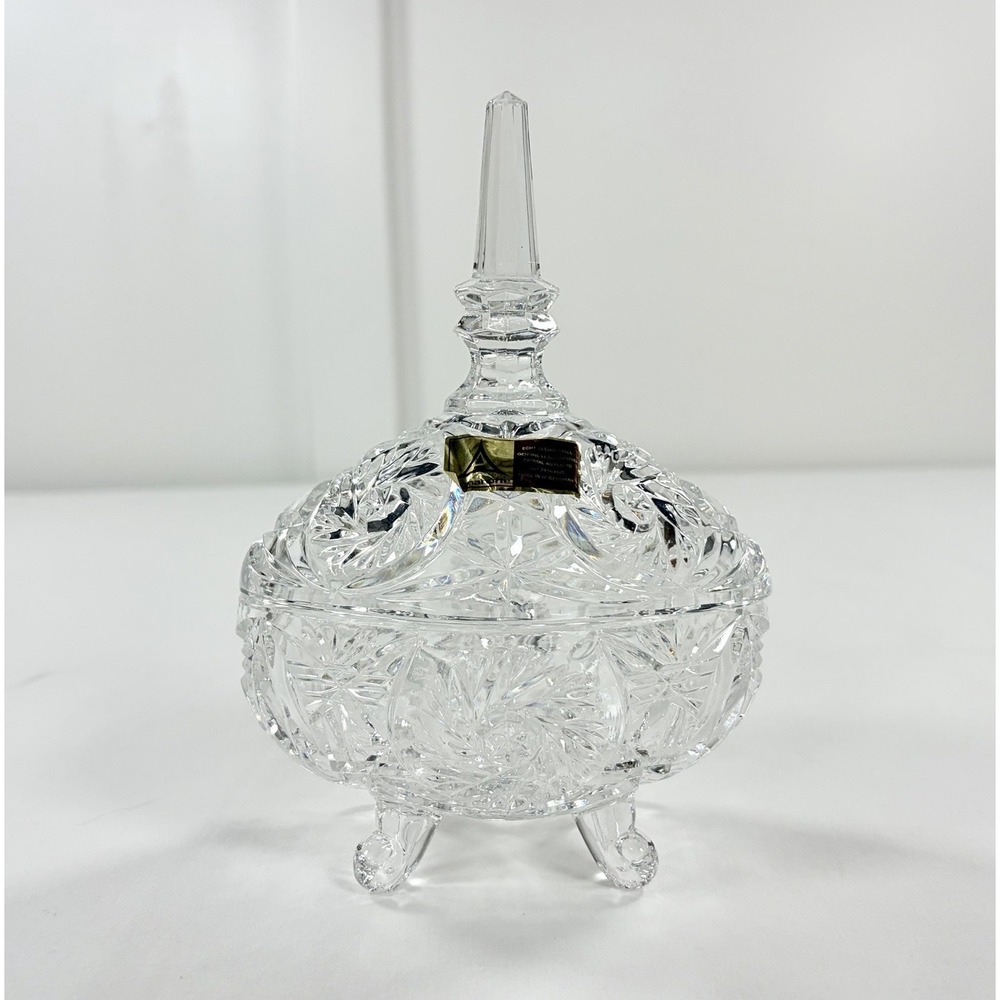 Vintage Anna Hutte Bleikristall 24% Lead Crystal Footed Candy Trinket Dish Lid